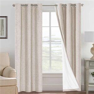Blackout Linen Curtains, 100% Blackout Drapes Textured Blackout Curtains